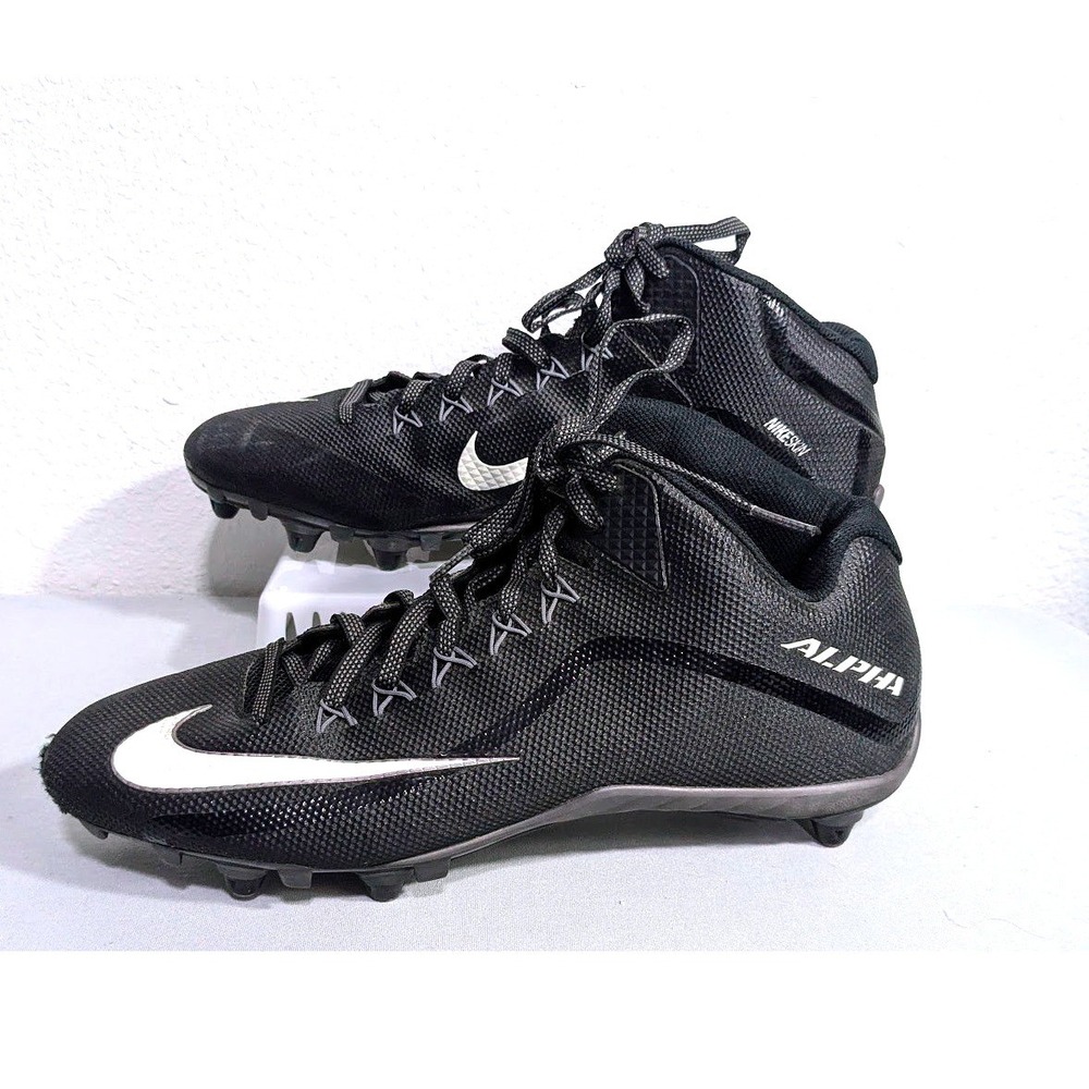 Nike Alpha Football Cleats Mens 14 Black Silver Mid Top Athletic Shoes 705409010